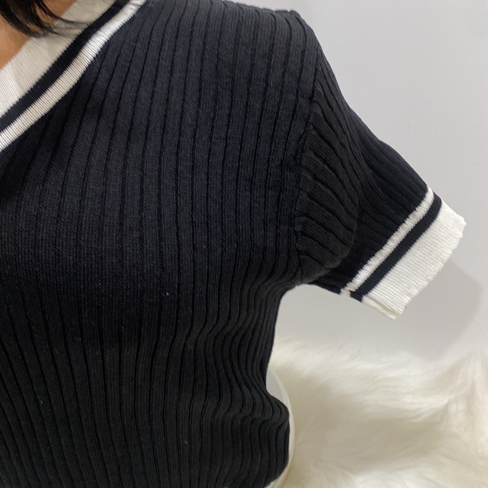 Knitted crop top Color black/ white- One Size - Picture 4 of 6